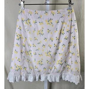 Emory Park Yellow Daffodil Floral Skirt Lace Trim Women’s XL Excellent Condition